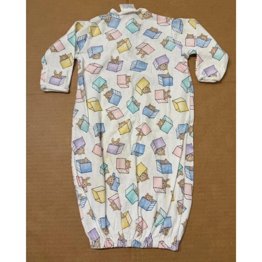 Vintage Carters Layette Gown Sleep Dress 0-3 Months Unisex Colorful Boxes Bunny
